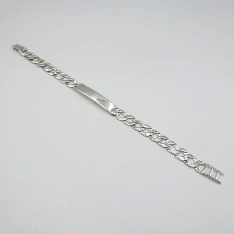 9ct White Gold Childrens Textured Curb ID Bracelet