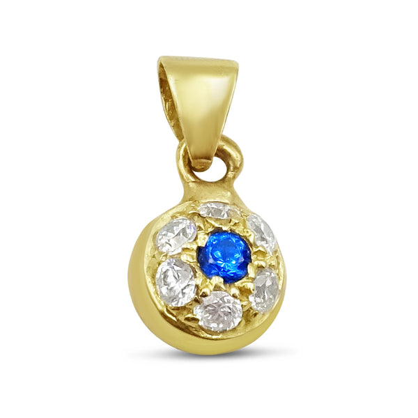 14ct Gold Heart CZ and Blue Stone Pendant