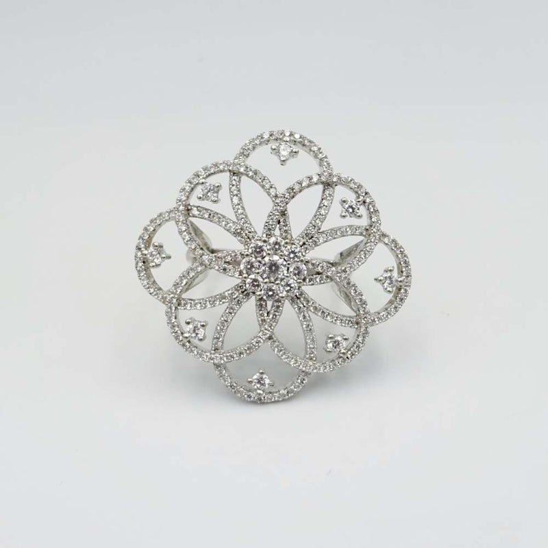 Silver Cubic Zirconia Statement Ring Size R