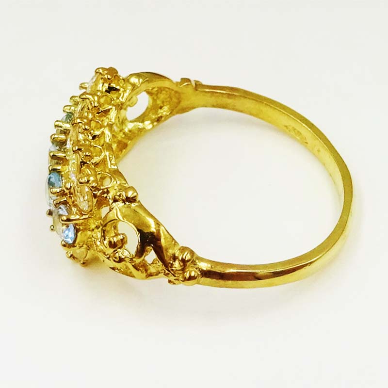 9ct Yellow Gold Blue & Clear CZ Detailed Ladies Cluster Ring Size Size Q 3.4g 9mm - Richard Miles Jewellers
