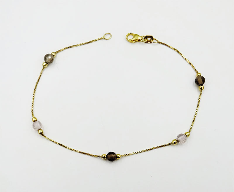 9ct Yellow Gold 5 Bead Fine Curb Quality Ladies Bracelet 7.25inch 1.1g - Richard Miles Jewellers