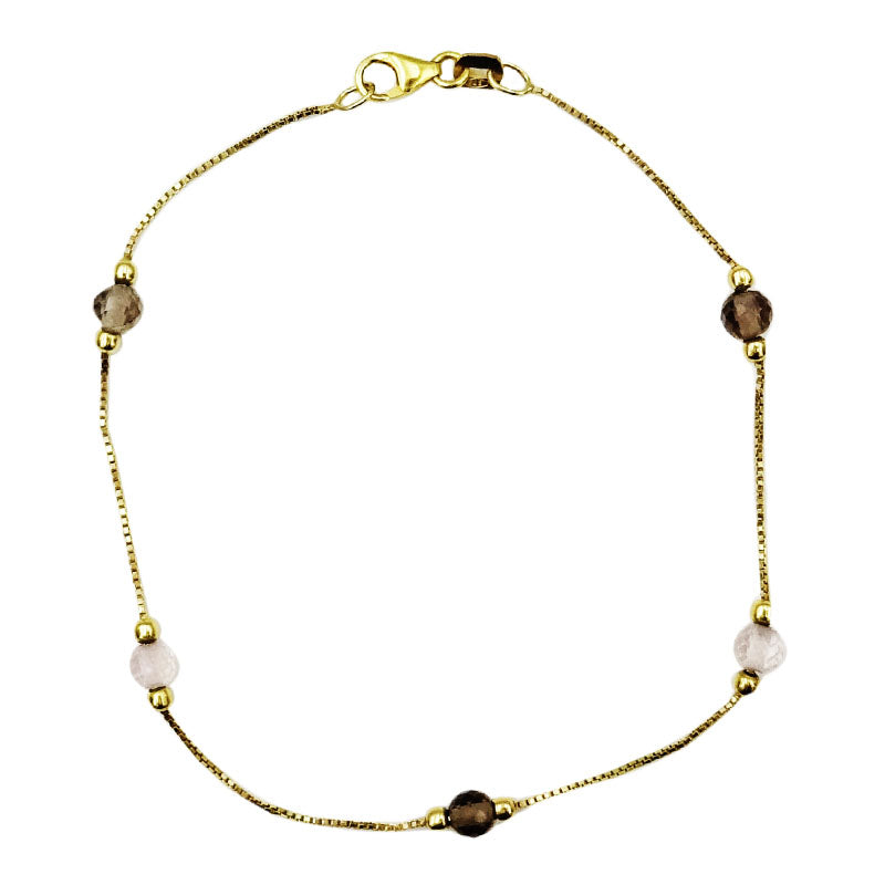 9ct Yellow Gold 5 Bead Fine Curb Quality Ladies Bracelet 7.25inch 1.1g - Richard Miles Jewellers