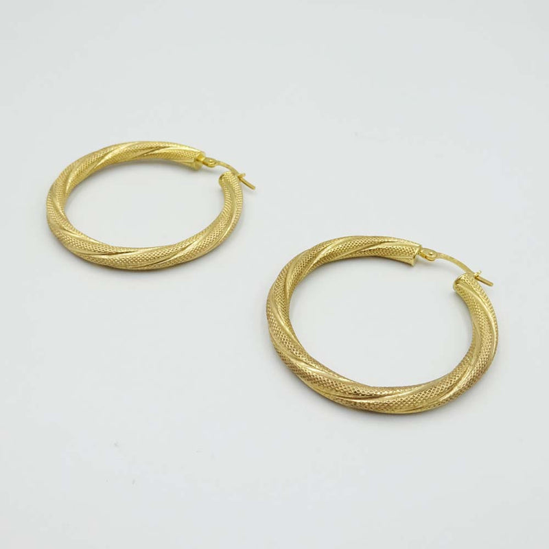 9ct Yellow Gold Textured Twist Creole Hoop Earrings 35mm