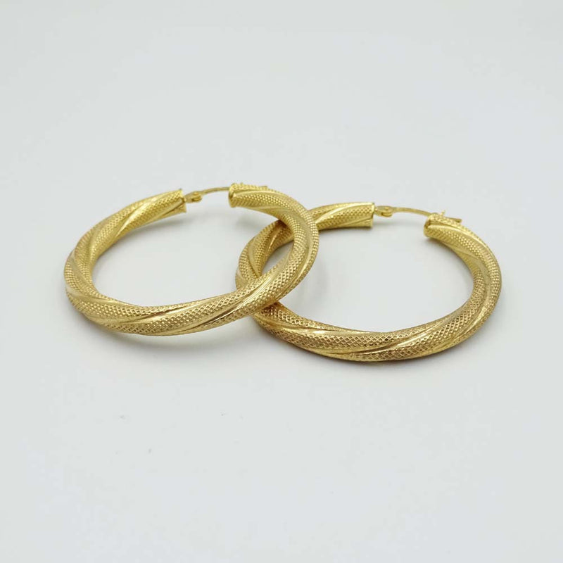 9ct Yellow Gold Textured Twist Creole Hoop Earrings 35mm