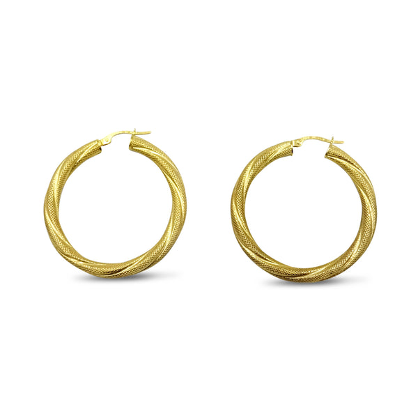 9ct Yellow Gold Textured Twist Creole Hoop Earrings 35mm