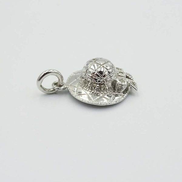 9ct White Gold and Diamond Sun Hat Charm Pendant .15ct