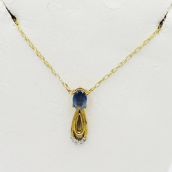 9ct Yellow Gold Sapphire and Diamond Pendant Necklace 18" chain