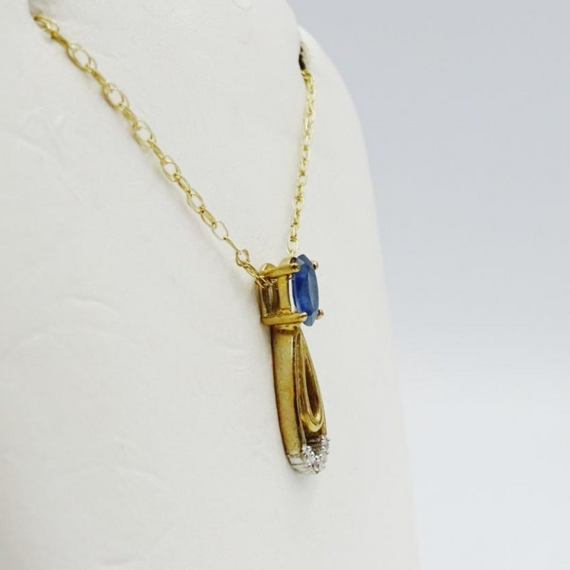 9ct Yellow Gold Sapphire and Diamond Pendant Necklace 18" chain