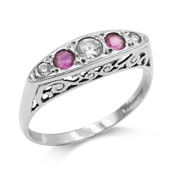 9ct White Gold Ruby and CZ 0.15ct Ring Size Q
