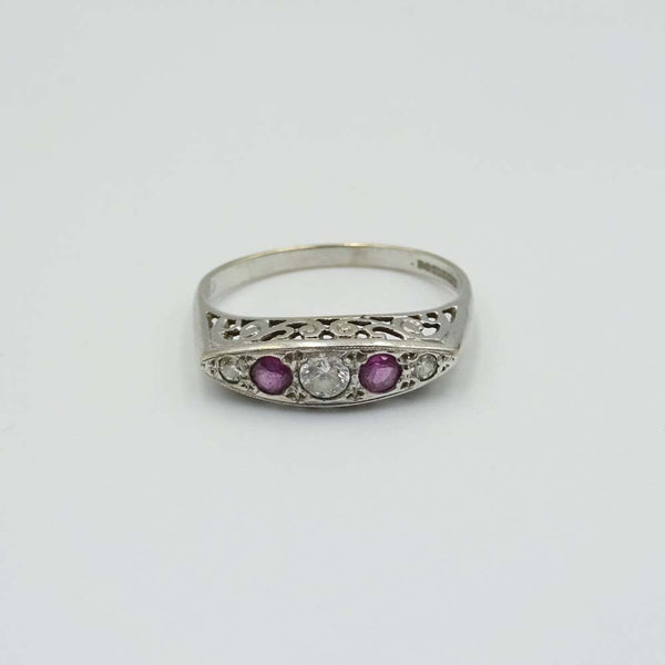 9ct White Gold Ruby and CZ 0.15ct Ring Size Q