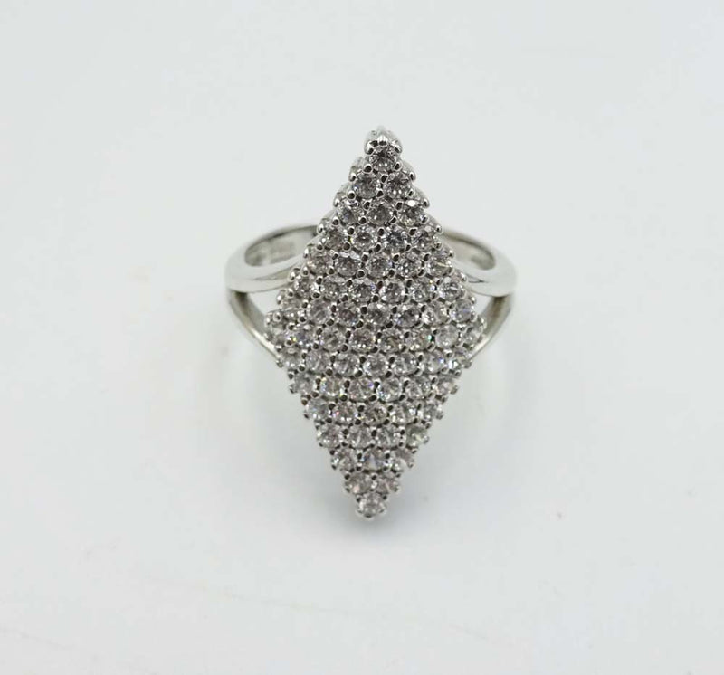14ct White Gold Cubic Zirconia Pavé Set Diamond Shaped Ring Size L 1/2