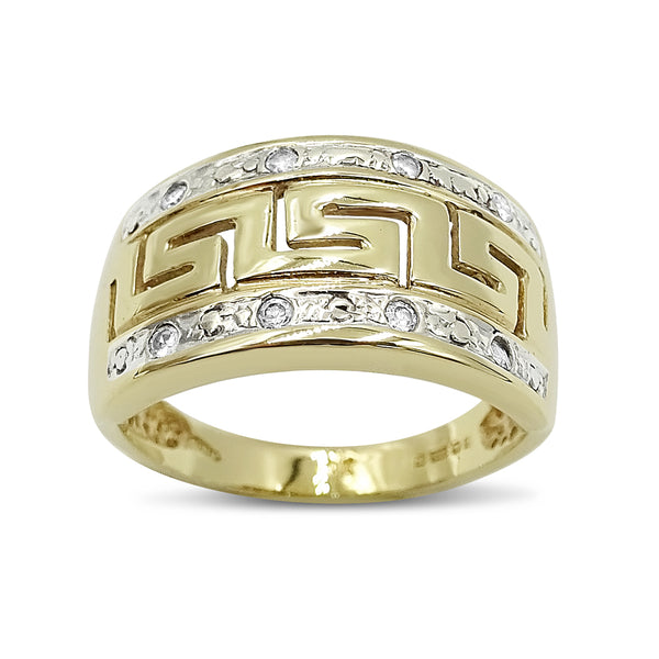 9ct Yellow Gold Greek Key Patterned Ring Size N 1/2