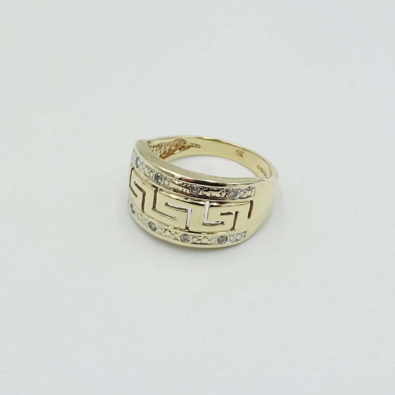9ct Yellow Gold Greek Key Patterned Ring Size N 1/2