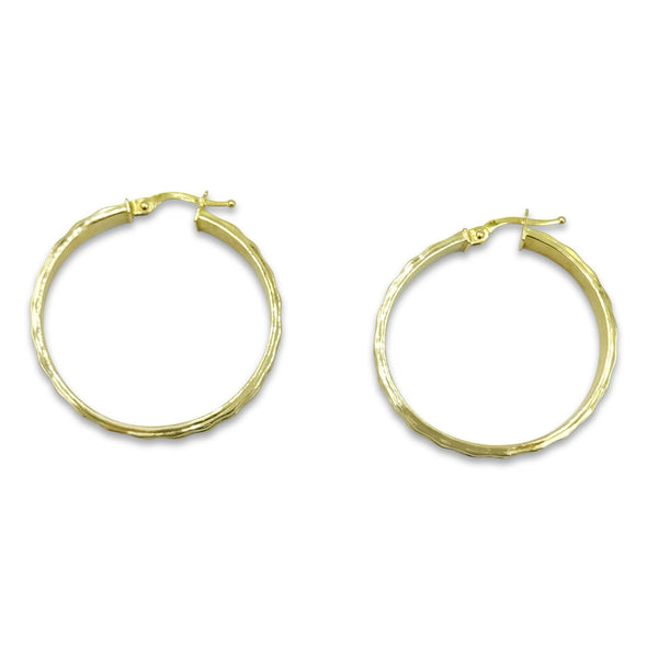 14ct Hammered Creole Hoop Earrings 31mm