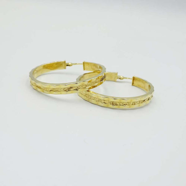 14ct Hammered Creole Hoop Earrings 31mm