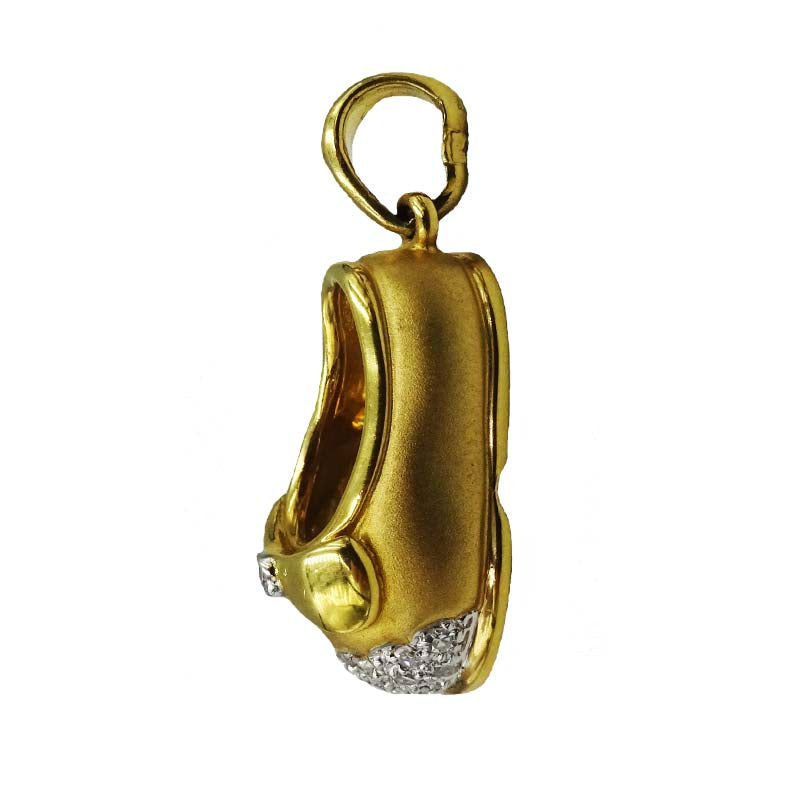 18ct Yellow Gold 750 Hall Marked Quality 0.12ct Diamond 3D Bow Slipper Pendant 4.4g 27mm - Richard Miles Jewellers