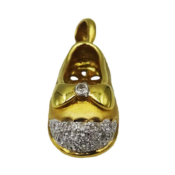 18ct Yellow Gold 750 Hall Marked Quality 0.12ct Diamond 3D Bow Slipper Pendant 4.4g 27mm - Richard Miles Jewellers