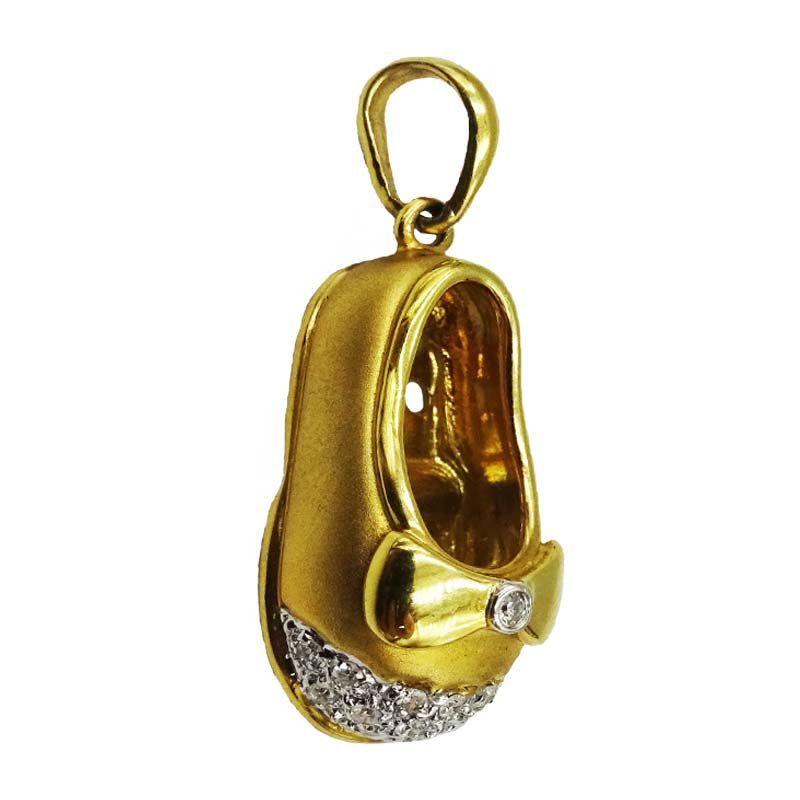 18ct Yellow Gold 750 Hall Marked Quality 0.12ct Diamond 3D Bow Slipper Pendant 4.4g 27mm - Richard Miles Jewellers